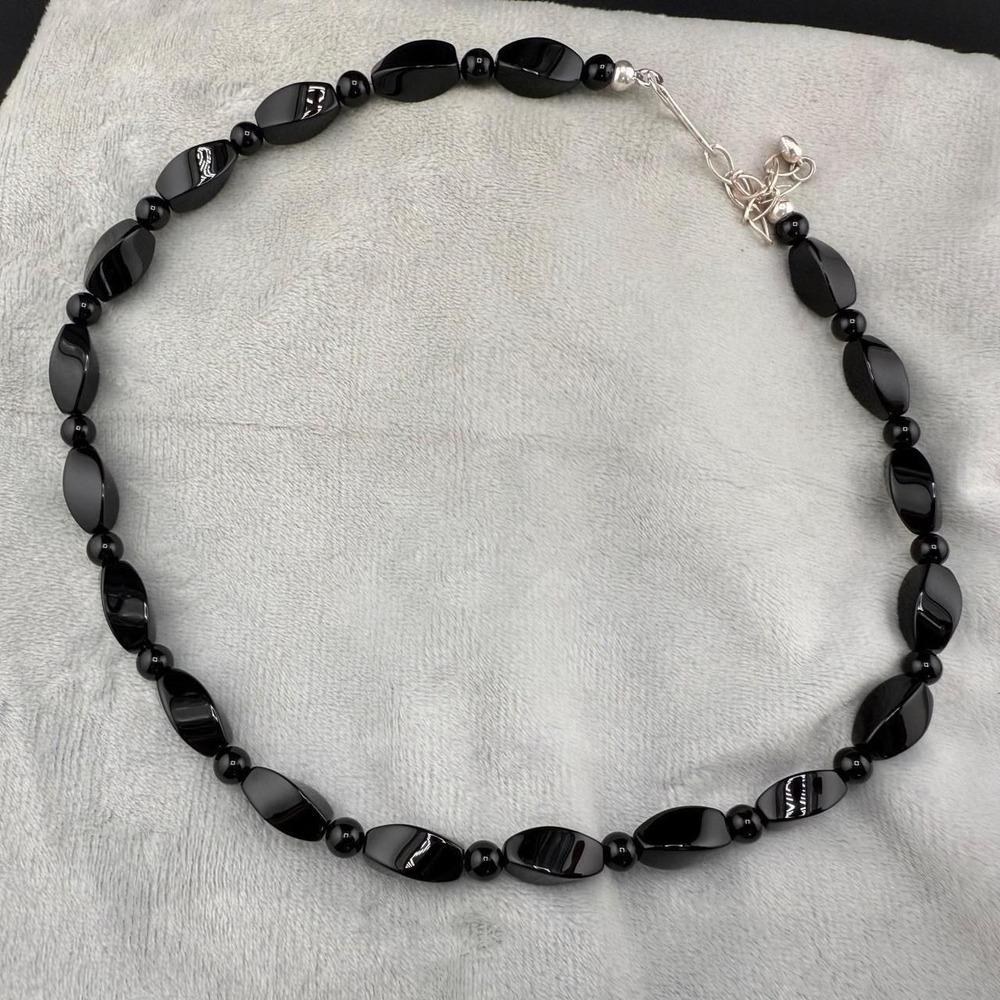 Vintage Jay King Necklace Black Stone Sterling Silver 925 DTR Twisted 19 Inch